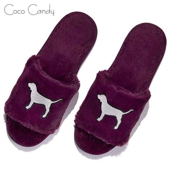 🆕Victoria's Secret PINK Open Toe Logo Slippers - Picture 2 of 7